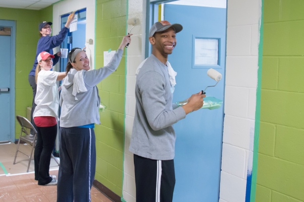 Volunteers paint the halls at Cleveland Community Center in east Nashville on Saturday, Jan. 17 in celebration of the MLK Days of Service with Hands On Nashville.